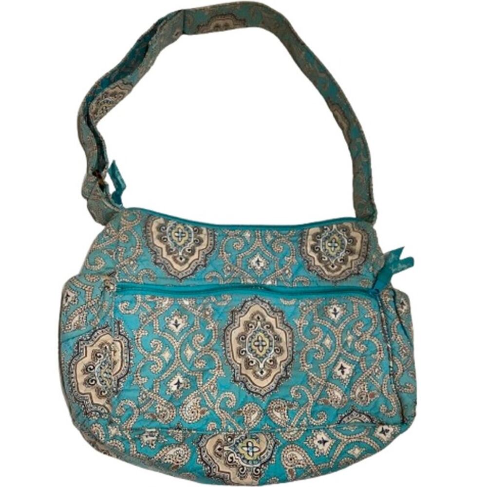 Vera Bradley Blue Beige Paisley Small Purse with Wear on Straps - Boho, Preppy
